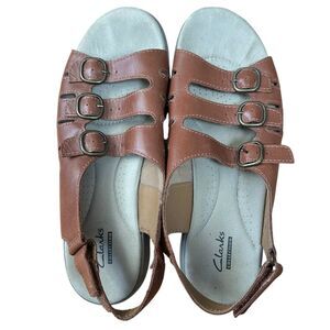 Clarks Collection Saylie Quartz Brown Tan Leather Sandals Size 9